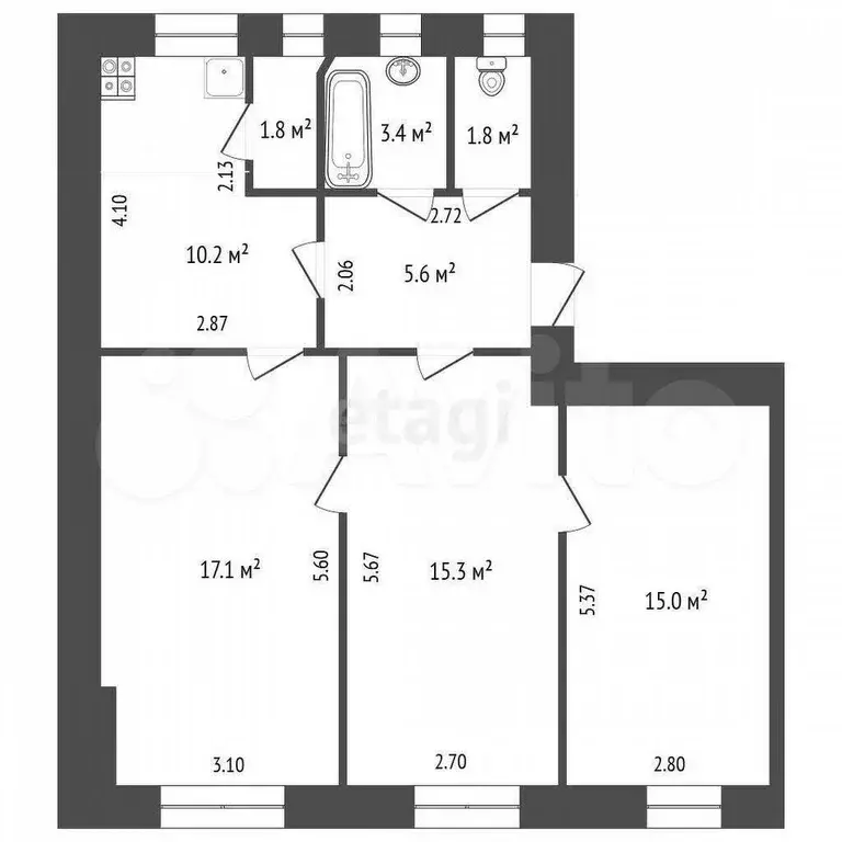 3-к. квартира, 70 м, 3/4 эт. - Фото 0