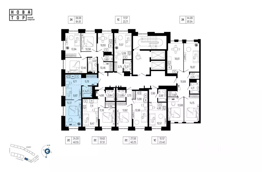 2-к кв. Башкортостан, Уфа Глумилино-1 мкр, Новатор жилой комплекс ... - Фото 2