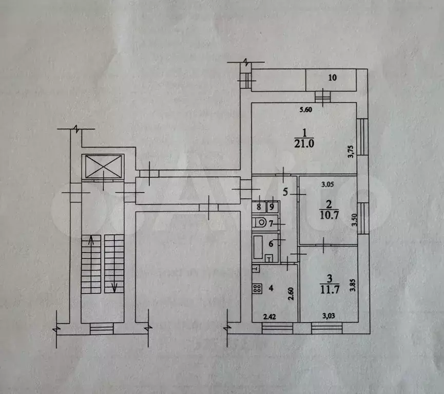 3-к. квартира, 60,9 м, 8/9 эт. - Фото 0