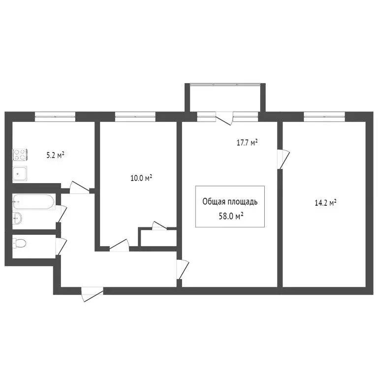 3-комнатная квартира: Томск, улица Беринга, 1/2 (60 м) - Фото 0