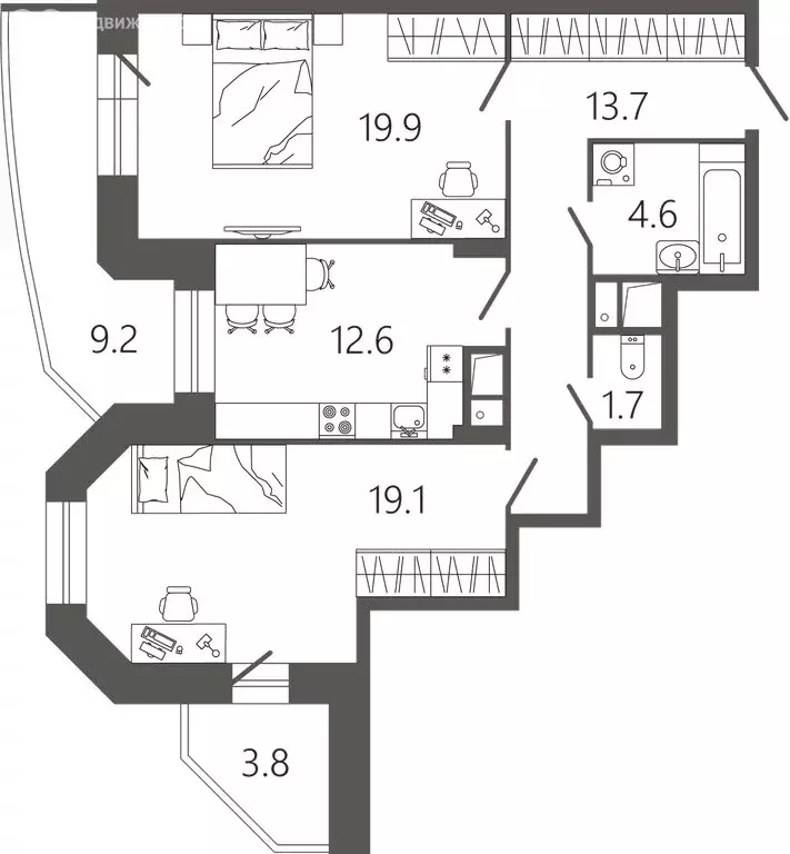 2-комнатная квартира: Подольск, микрорайон Климовск, Советская улица, ... - Фото 1