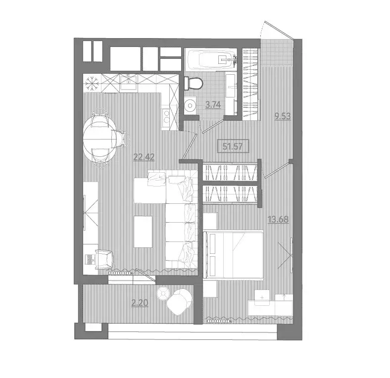 Продаётся 1-к квартира, 51.57 м - Фото 1