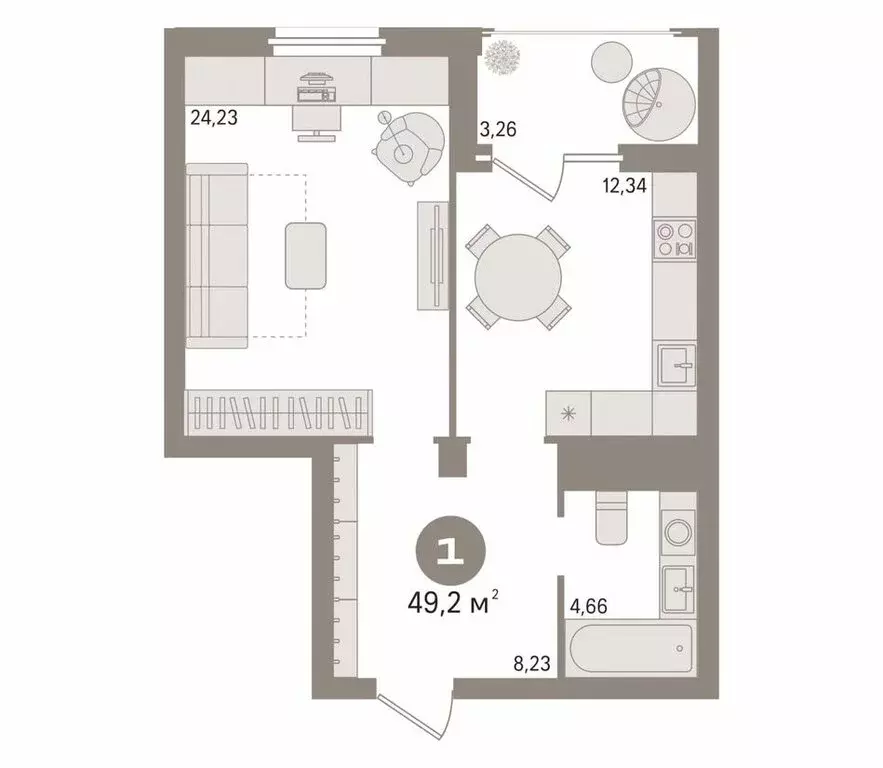 1-комнатная квартира: Тюмень, Широтная улица, 191 (49.2 м) - Фото 1