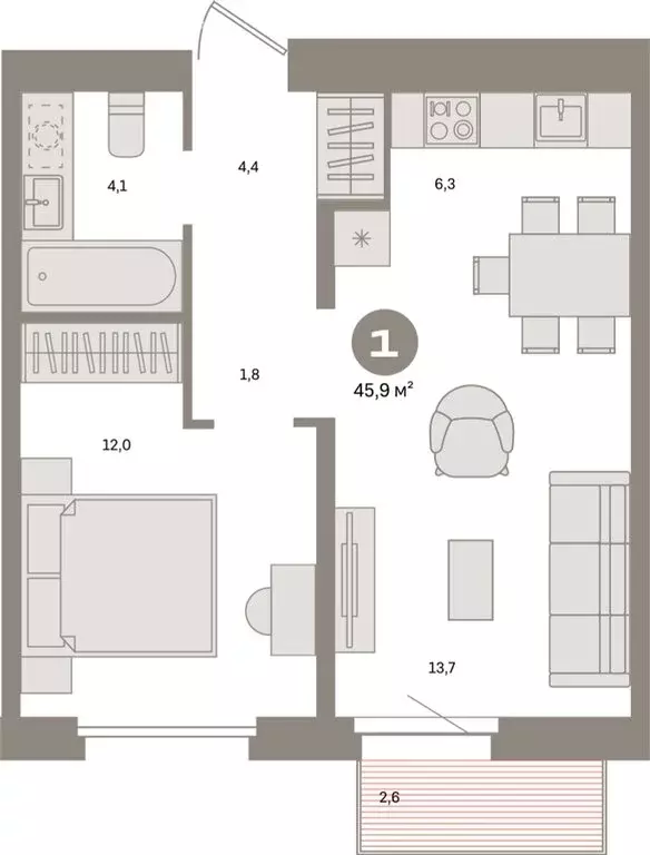 1-комнатная квартира: Екатеринбург, Московская улица, 158 (45.86 м) - Фото 0