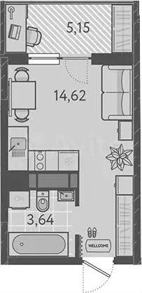 Квартира-студия, 20,8 м, 8/9 эт. - Фото 1
