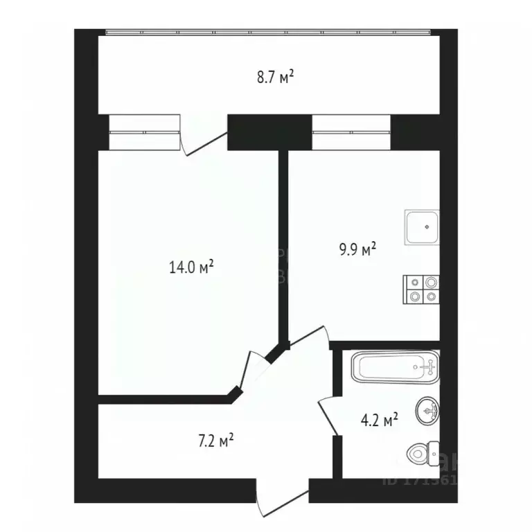 1-к кв. Тюменская область, Тюмень ул. Самарцева, 177 (35.3 м) - Фото 2