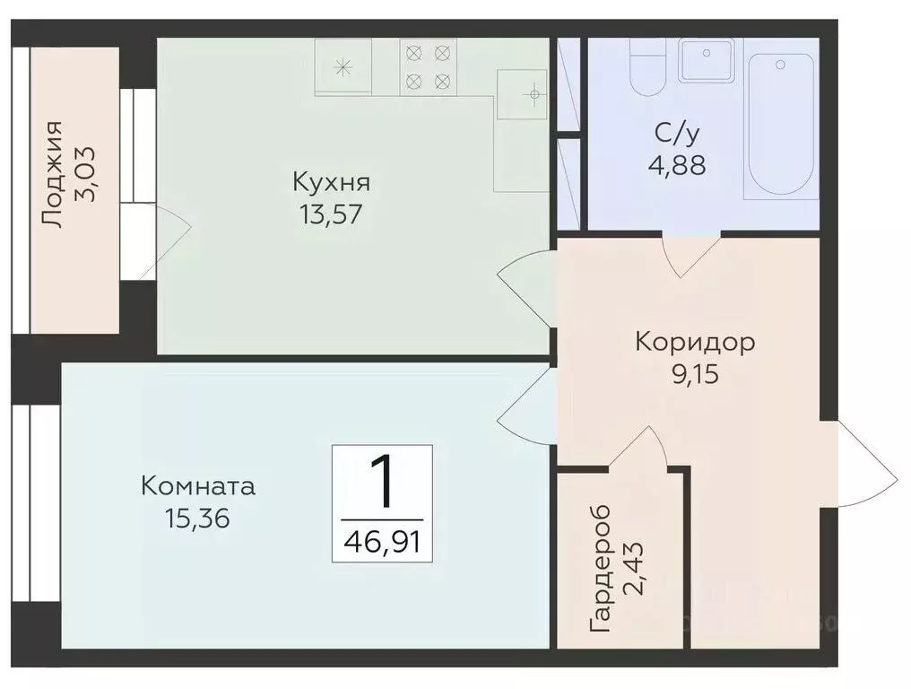 1-к кв. Воронежская область, Воронеж ул. Матросова (46.91 м) - Фото 0