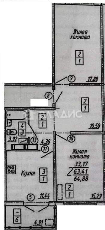 2-к кв. Воронежская область, Воронеж ул. Ключникова, 12 (63.3 м) - Фото 2