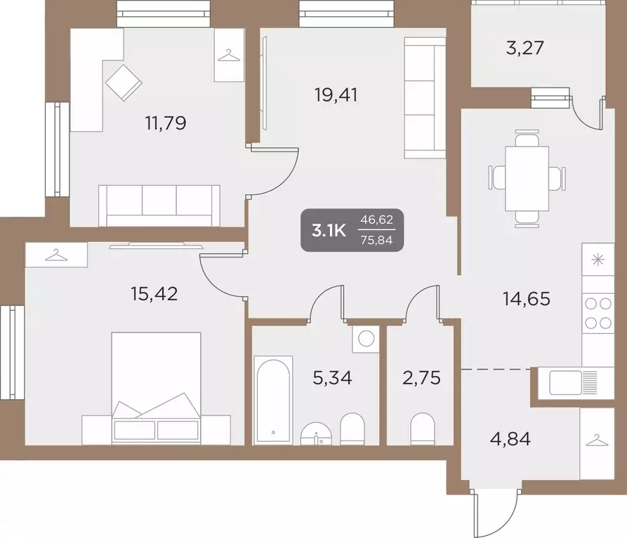 3-к квартира, 75.84 м - Фото 0