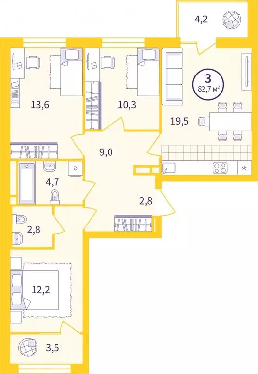 3-комнатная квартира: Екатеринбург, улица Пехотинцев, 1В (78.79 м) - Фото 1