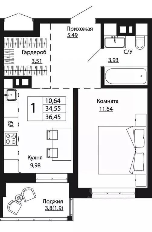 1-к кв. Ростовская область, Ростов-на-Дону ул. Текучева, 370/2 (35.85 ... - Фото 0