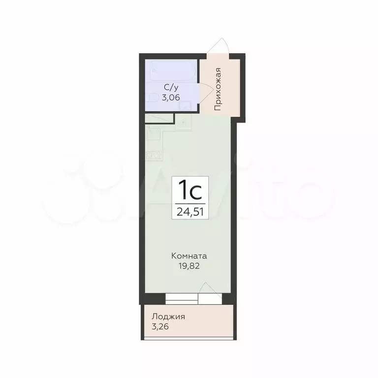 Квартира-студия, 24,5 м, 8/19 эт. - Фото 0