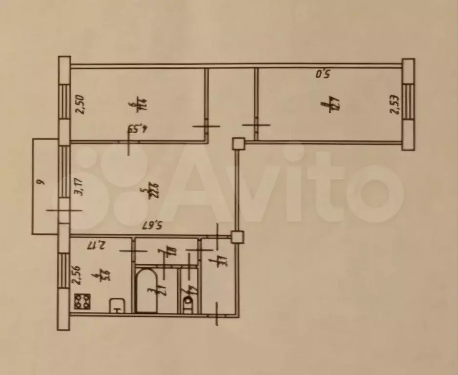 3-к. квартира, 60,5 м, 2/5 эт. - Фото 0