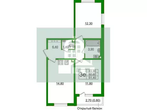 2-комнатная квартира: Ковалёво, улица Александра Разгонина, 2к1 (51.4 ... - Фото 0