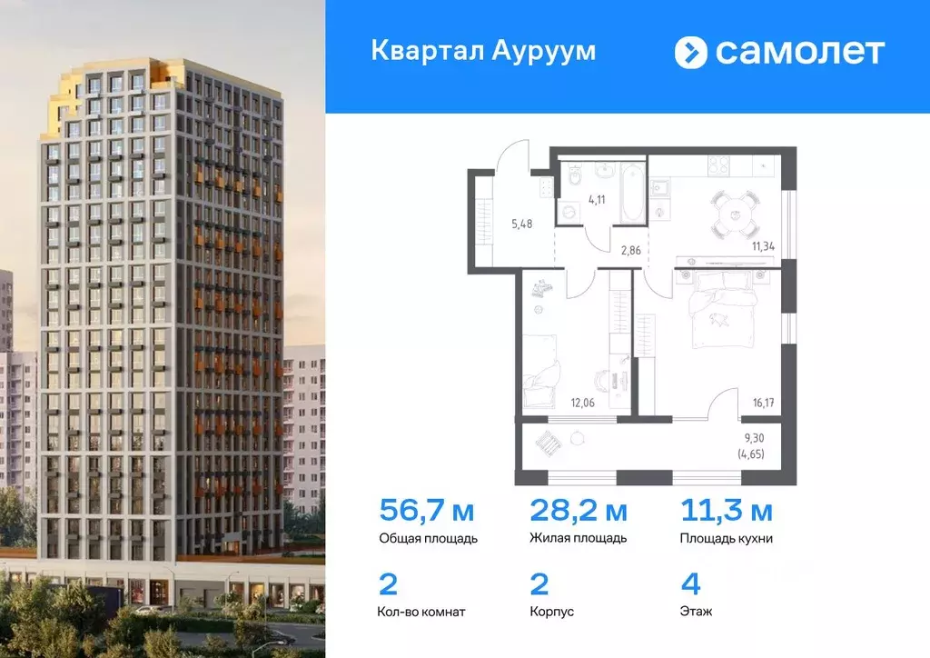 2-к кв. Свердловская область, Екатеринбург Квартал Ауруум жилой ... - Фото 0