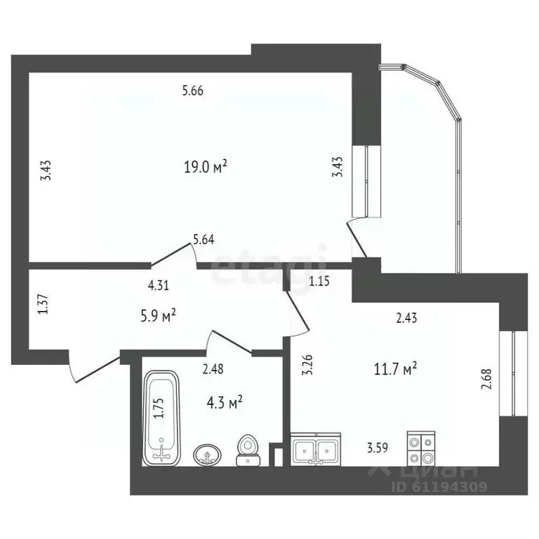 1-к кв. Мордовия, Саранск Волгоградская ул., 81 (39.0 м) - Фото 1