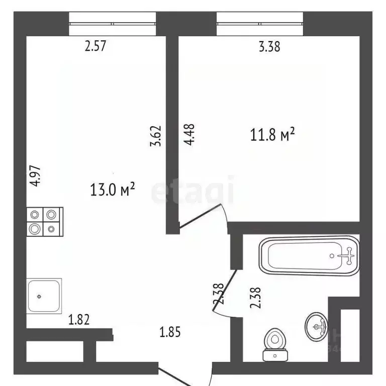 1-к кв. Тюменская область, Тюмень Новгородская ул., 14 (33.0 м) - Фото 1