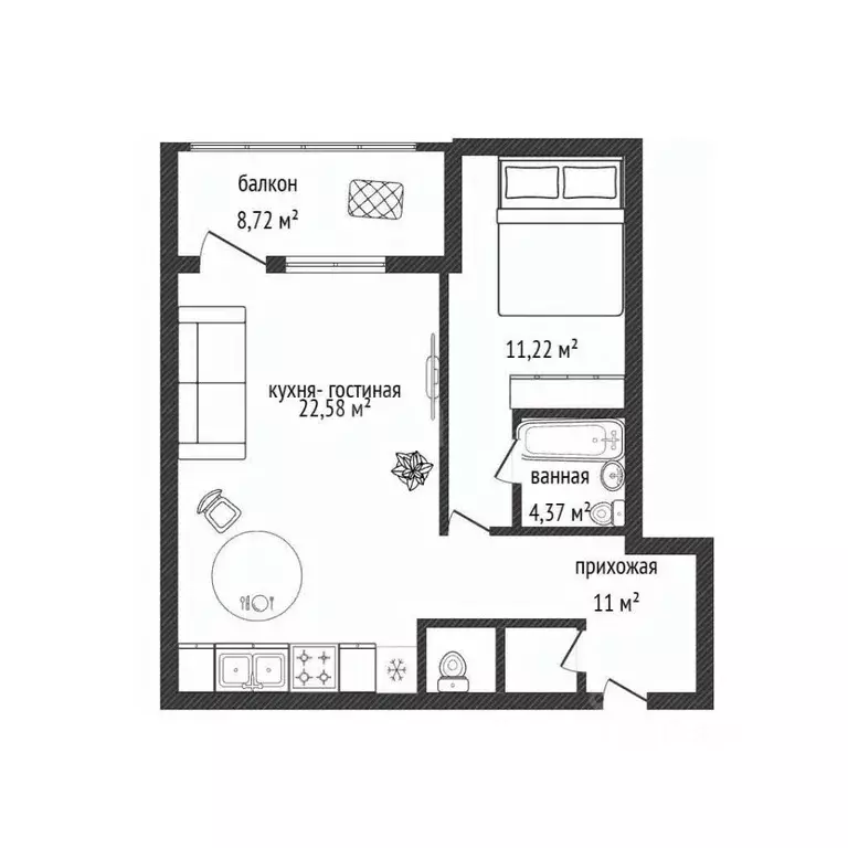 1-к кв. Брянская область, Брянск ул. Счастливая, 3 (57.0 м) - Фото 0