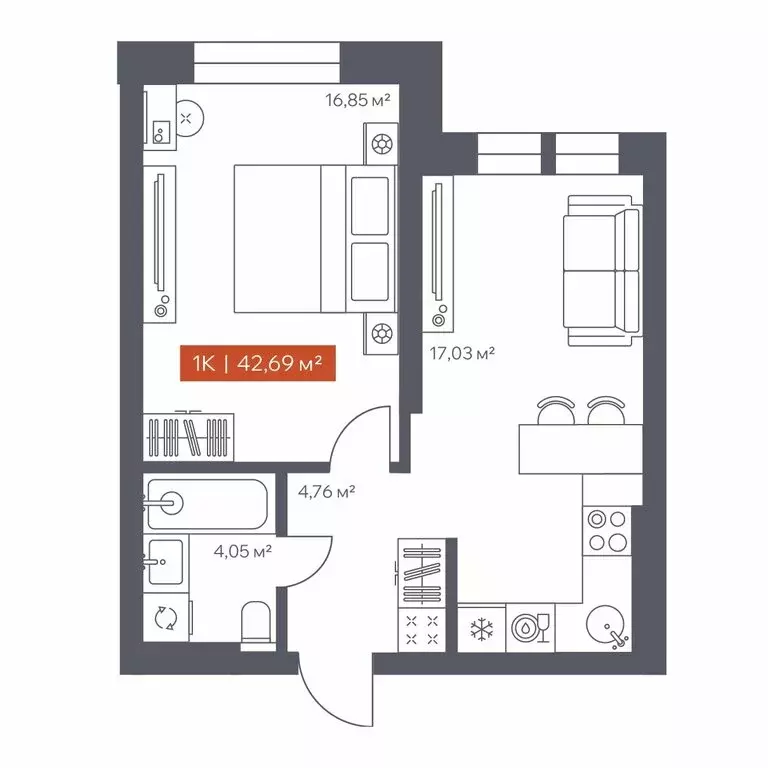1-комнатная квартира: Томск, Красноармейская улица, 144 (42.69 м) - Фото 2