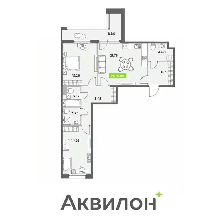 3-к кв. Санкт-Петербург ул. Среднерогатская, 11к2 (81.86 м) - Фото 1