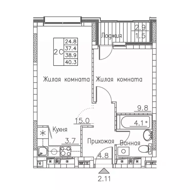 2-к кв. Приморский край, Владивосток ул. Расула Гамзатова, 7к1 (40.3 ... - Фото 1