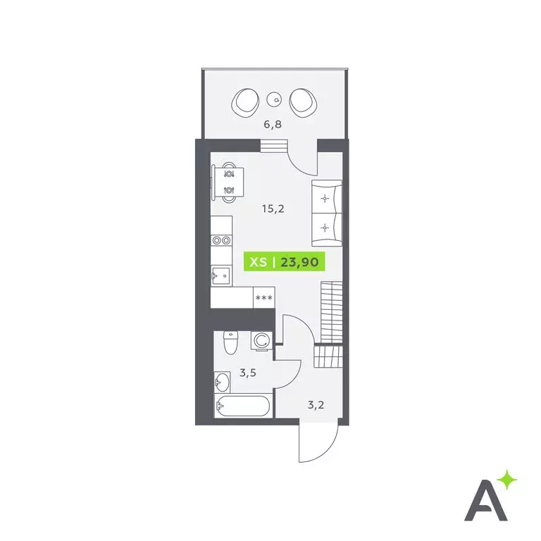 Квартира-студия: Кудрово, Солнечная улица, 4 (23.9 м) - Фото 0
