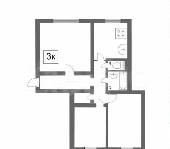 3-к. квартира, 66 м, 2/5 эт. - Фото 0