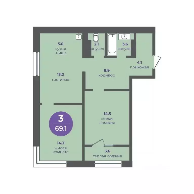 3-к кв. Красноярский край, Красноярск ул. Апрельская, 9 (69.1 м) - Фото 0