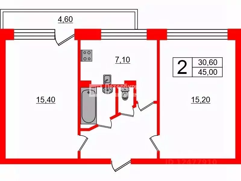 2-к кв. Санкт-Петербург Бухарестская ул., 86К2 (45.0 м) - Фото 1