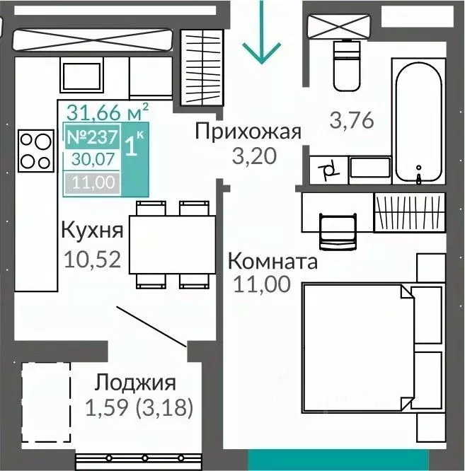 1-к кв. Крым, Симферополь Крымская роза мкр,  (30.07 м) - Фото 0