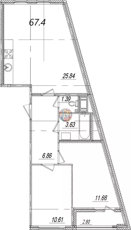 2-к кв. Санкт-Петербург просп. Крузенштерна, 4 (67.4 м) - Фото 1