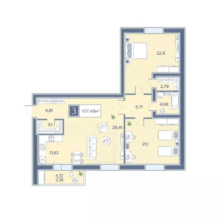 Продаётся 2-к квартира, 107.4 м - Фото 1