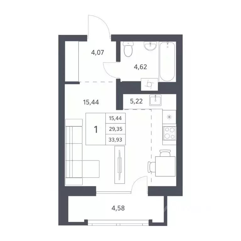 Студия Новосибирская область, Новосибирск ул. Тюленина, 3 (29.35 м) - Фото 0