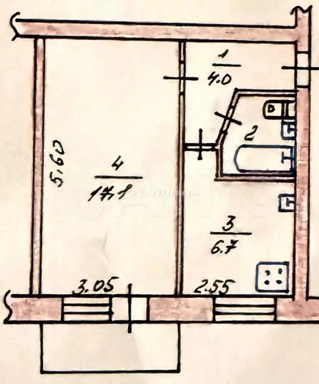 1-к. квартира, 31,8 м, 5/5 эт. - Фото 0