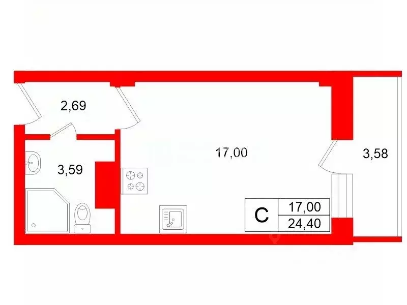 Студия Санкт-Петербург Пулковское ш., 14Е (24.4 м) - Фото 2
