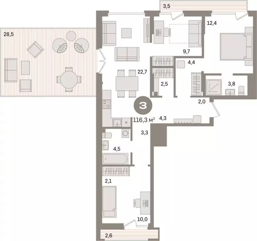 3-комнатная квартира: Екатеринбург, улица Академика Ландау, 7 (116.3 ... - Фото 1