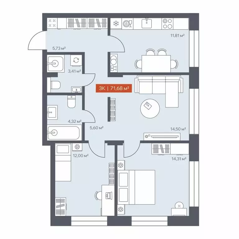 3-комнатная квартира: Томск, Красноармейская улица, 144 (71.68 м) - Фото 1