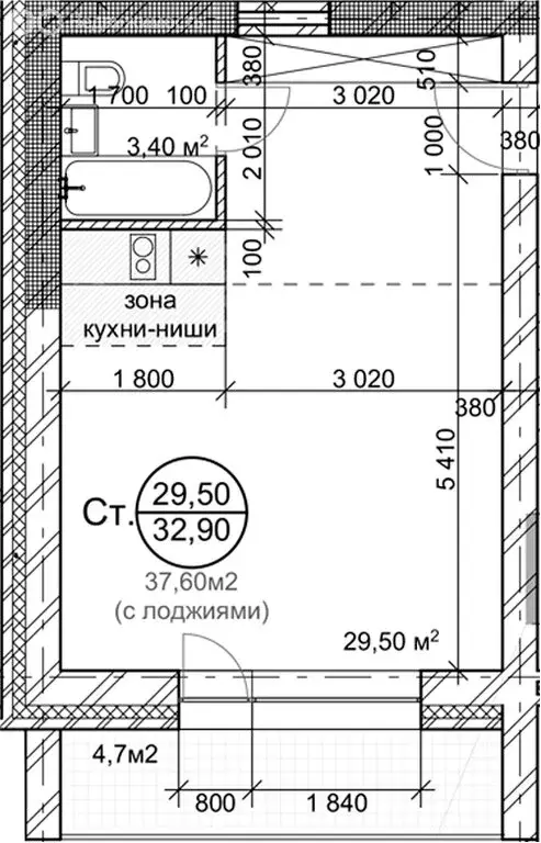 Квартира-студия: Новосибирск, Золотистый переулок, 2 (32.9 м) - Фото 0