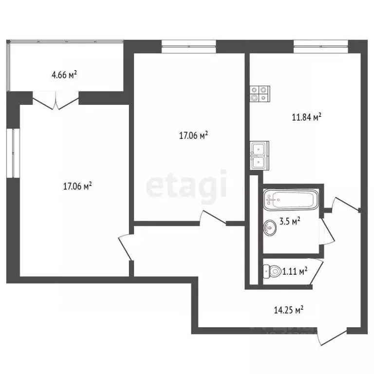 2-к кв. Калужская область, Калуга ул. Серафима Туликова, 4 (68.84 м) - Фото 2