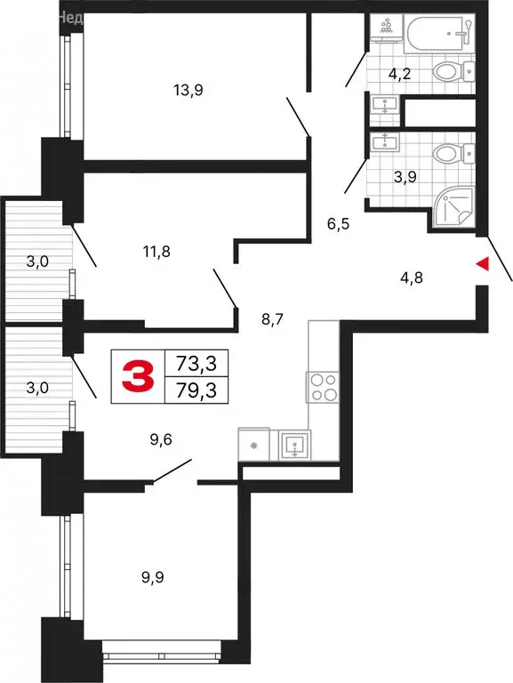3-комнатная квартира: Москва, ЖК Бестселлер (79.3 м) - Фото 1