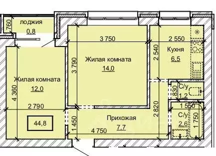 2-к кв. Алтайский край, Барнаул ул. Анатолия (44.8 м) - Фото 0