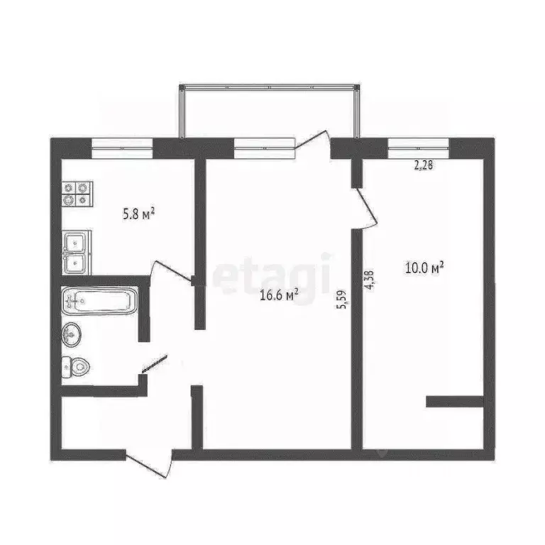 2-к кв. Вологодская область, Вологда ул. Горького, 76 (41.7 м) - Фото 2