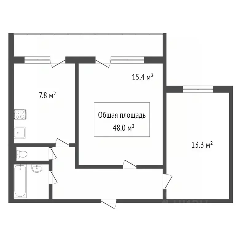 2-к кв. Томская область, Томск ул. Ференца Мюнниха, 3 (48.4 м) - Фото 2