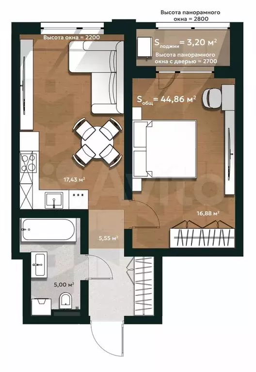 2-к. квартира, 46,5 м, 4/4 эт. - Фото 1