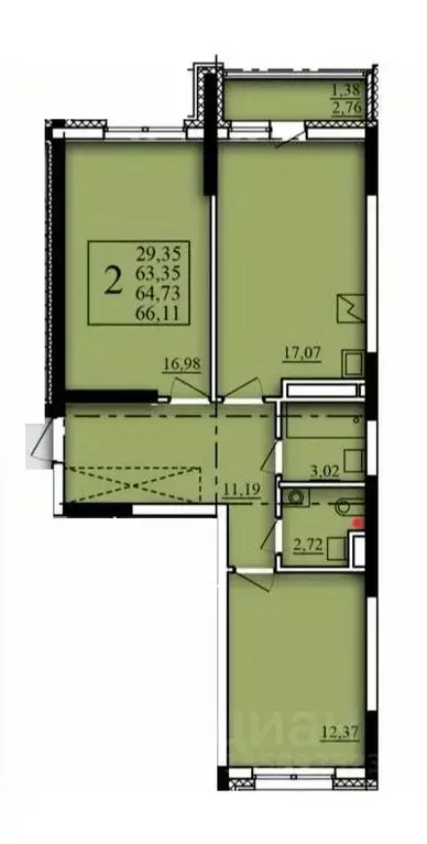 2-к кв. Башкортостан, Уфа Затон-Восточный жилрайон, Паруса жилой ... - Фото 1