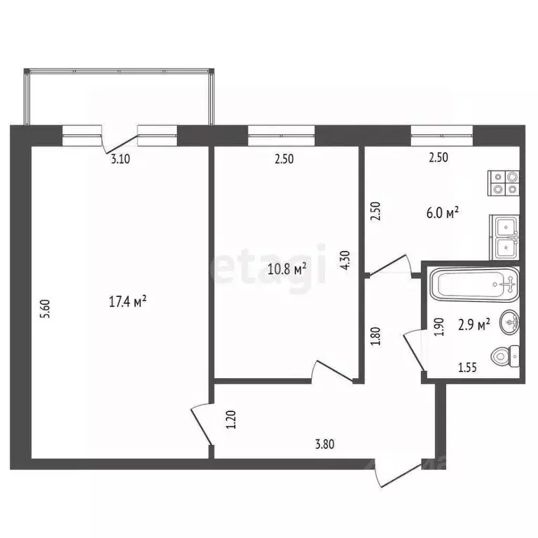 2-к кв. Самарская область, Самара ул. Мичурина, 116А (42.1 м) - Фото 1