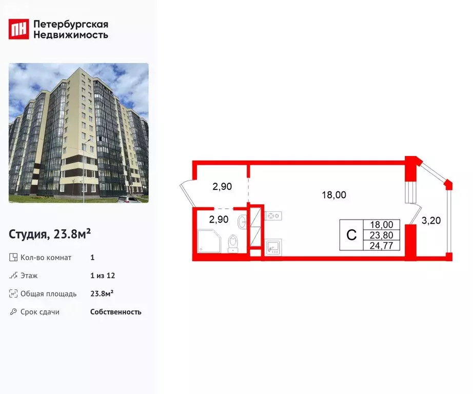 Квартира-студия: Аннинское городское поселение, деревня Куттузи, ... - Фото 2