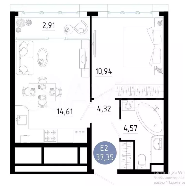 1-к. квартира, 37,4 м, 12/25 эт. - Фото 1
