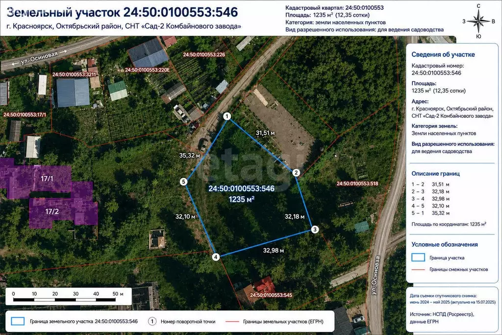 Участок в Красноярск, СНТ Сад № 2 Комбайнового Завода (12 м) - Фото 1