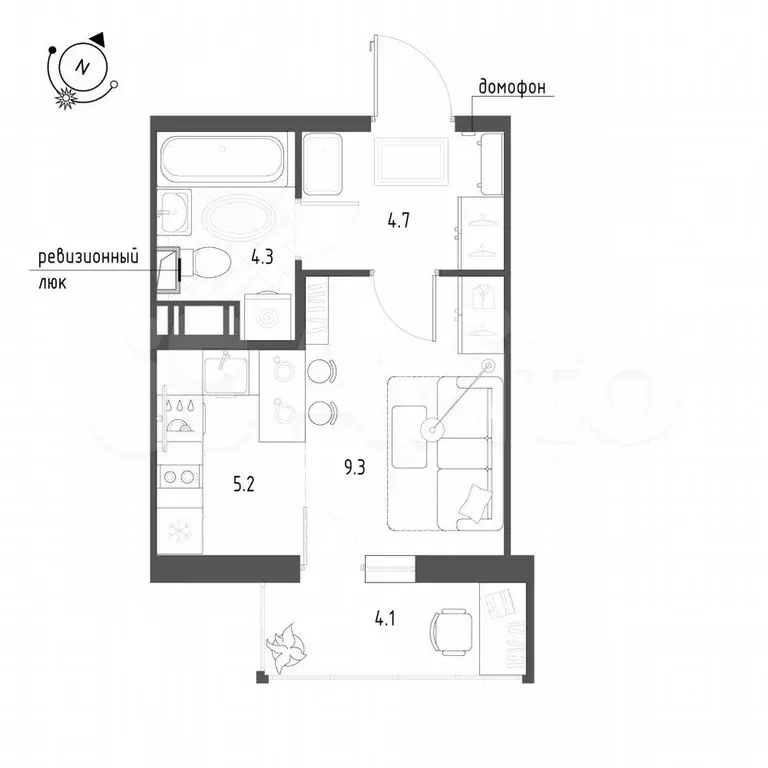 Квартира-студия, 24,7 м, 12/12 эт. - Фото 0